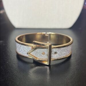 Gold and Silver Geometric Hinged Belt Buckle Bracelet